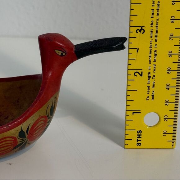 Vintage Hand-painted Wooden Lacquer Trinket Dish Bird USSR - Picture 10 of 10
